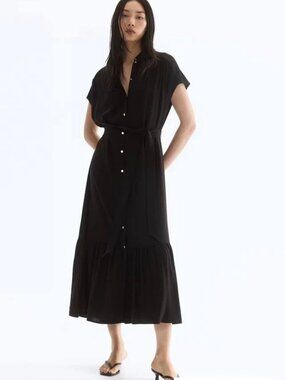 H&M Women's Tie-Belt Dress Maxi Midi Black Size S